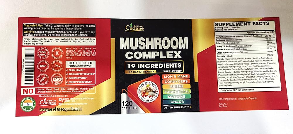 Organic Cadane Mushroom Complex 19-in-1 - 120 Vegan Capsules - image 4