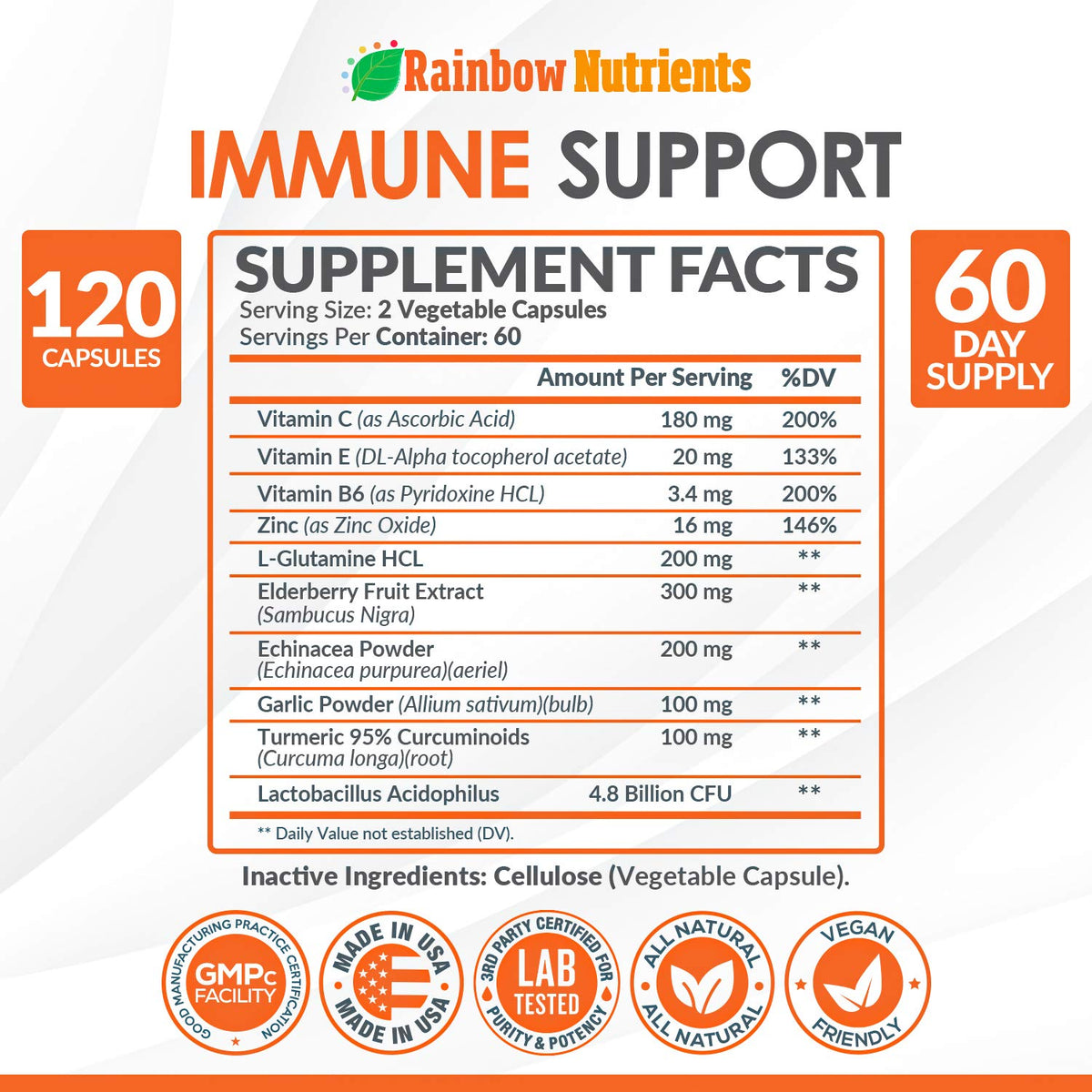 Rainbow Nutrients 10-in-1 Immune Support Supplement - 120 Capsules - image 2