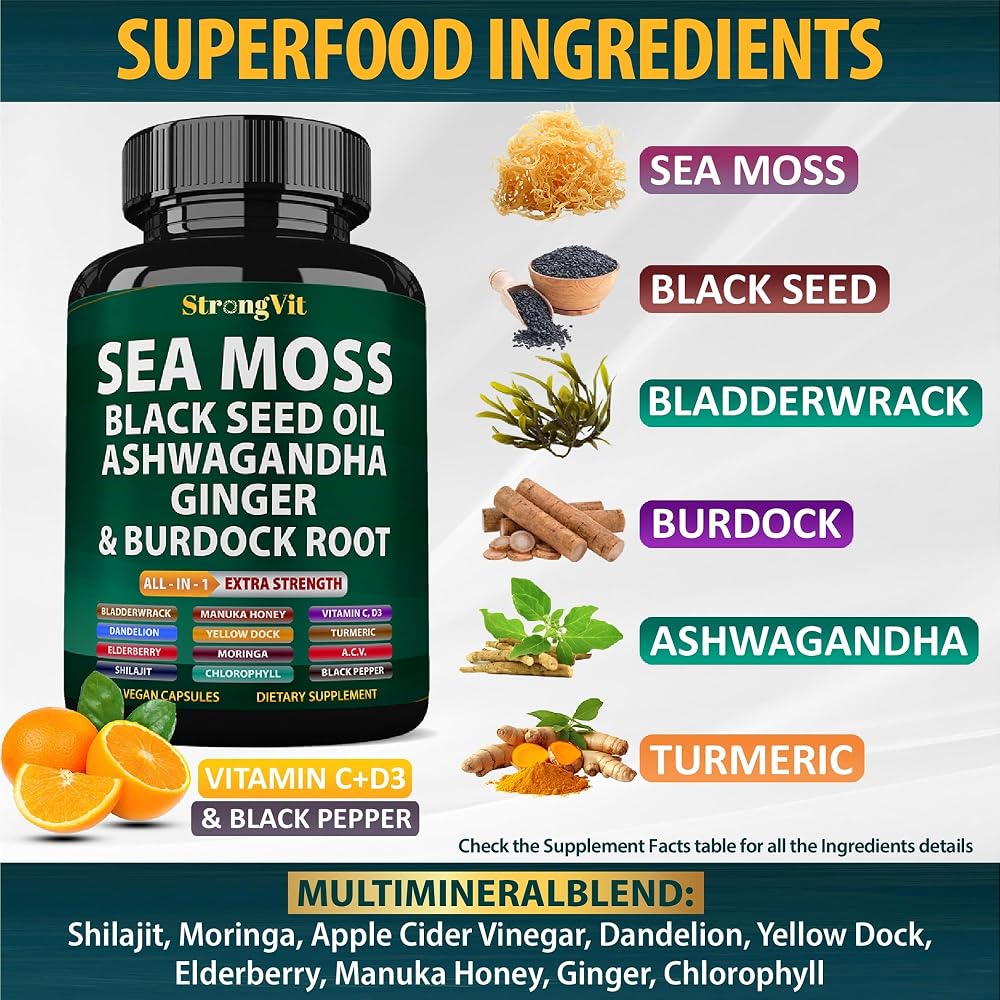 StrongVit Sea Moss Black Seed Oil Ashwagandha Ginger