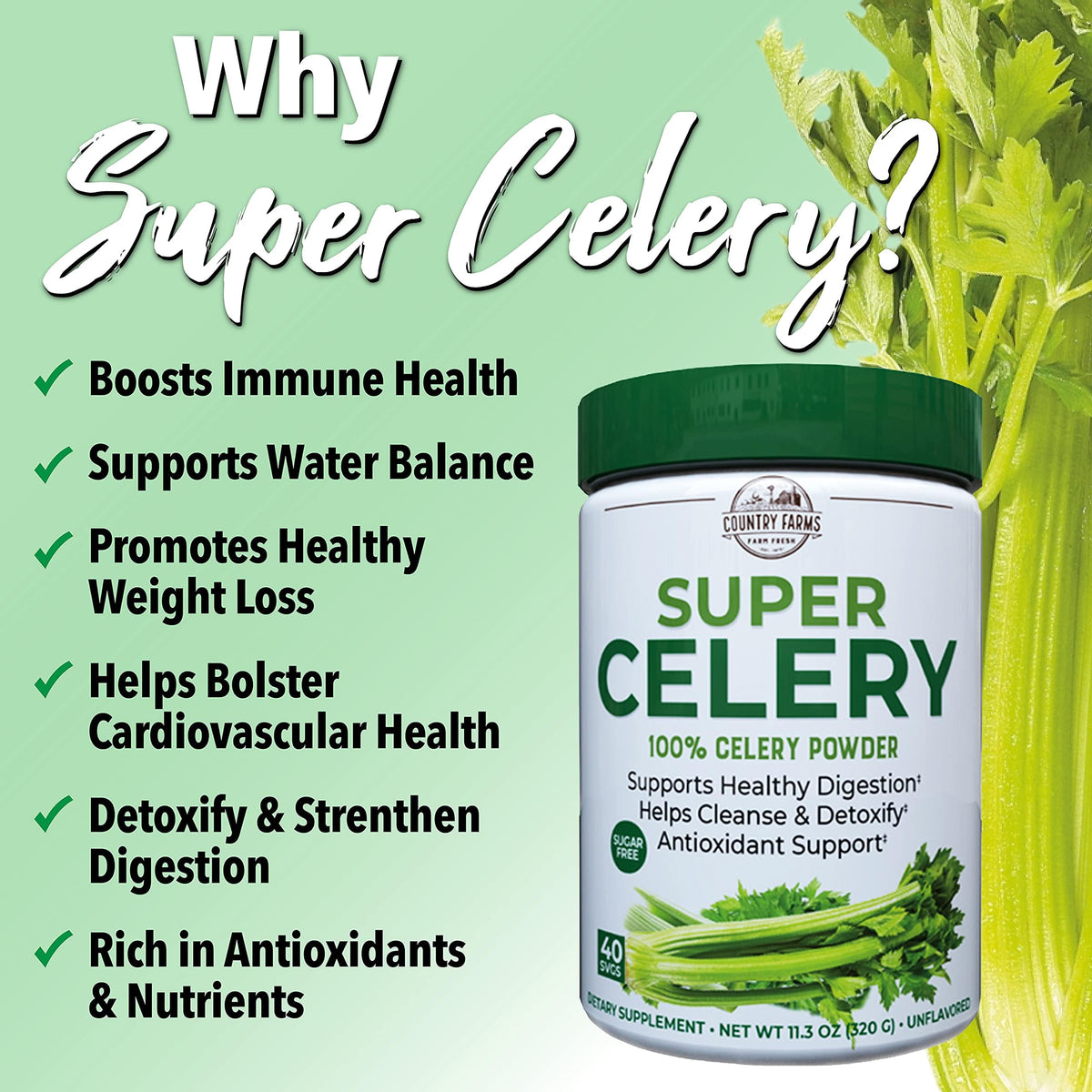 Country Farms Super Celery Powder Antioxidant Support - 40 Servings - image 5