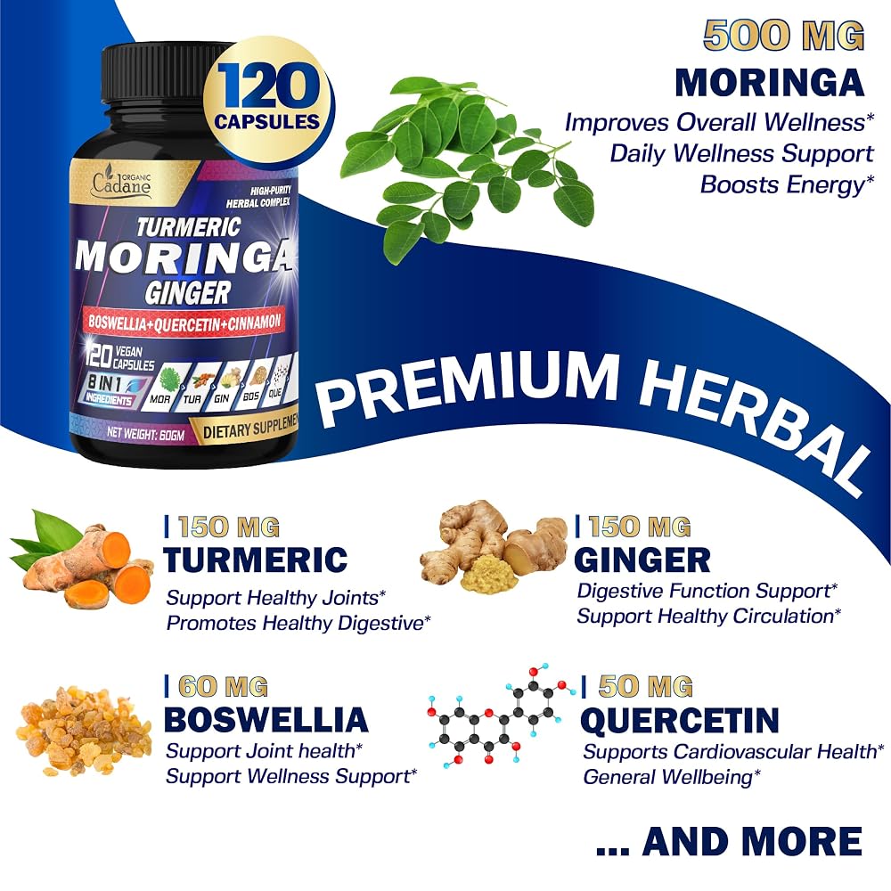 Organic Cadane Moringa, Turmeric & Ginger Supplement - 120 Capsules - image 4