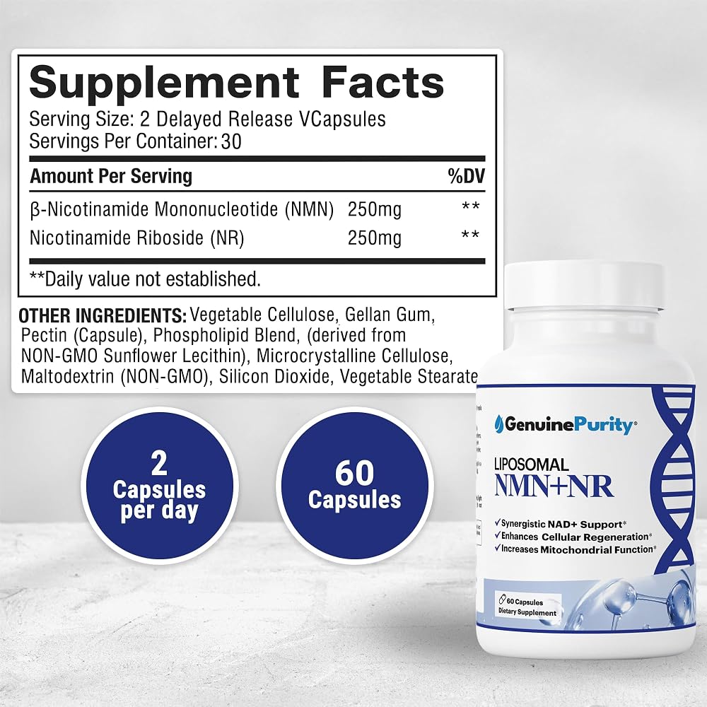 GenuinePurity Liposomal NMN + NR Supplement - 60 Vegan Capsules - image 2