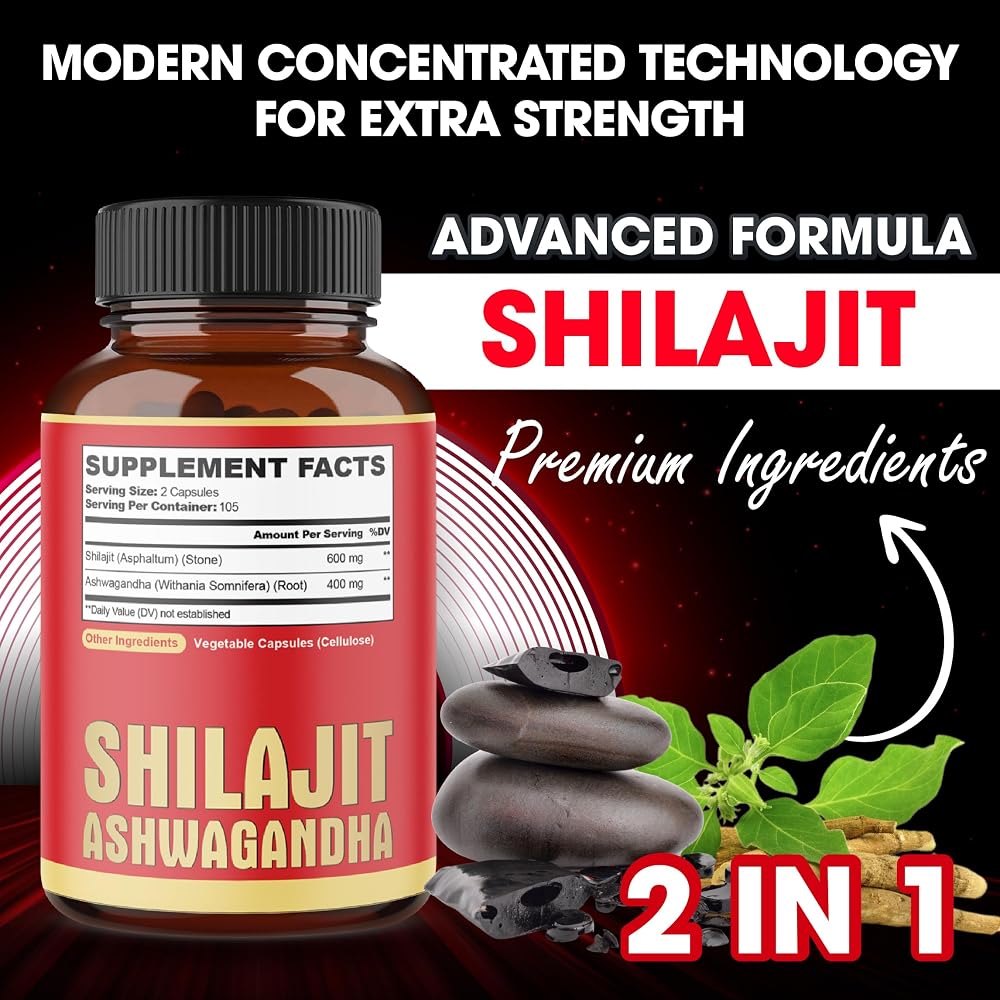 agobi Shilajit & Ashwagandha Supplement 600mg - 210 Capsules - image 2