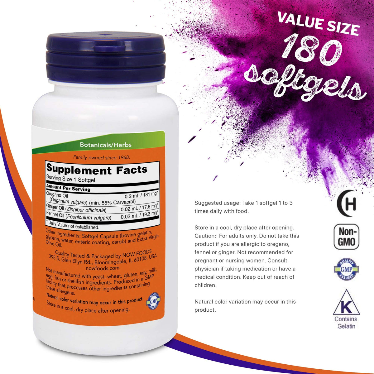 NOW Foods Oregano Oil 181mg Digestive Support - 180 Softgels - image 5