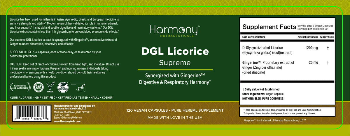 Harmony Nutraceuticals DGL Licorice Supreme Vegetarian Capsules - 120 Count - image 2