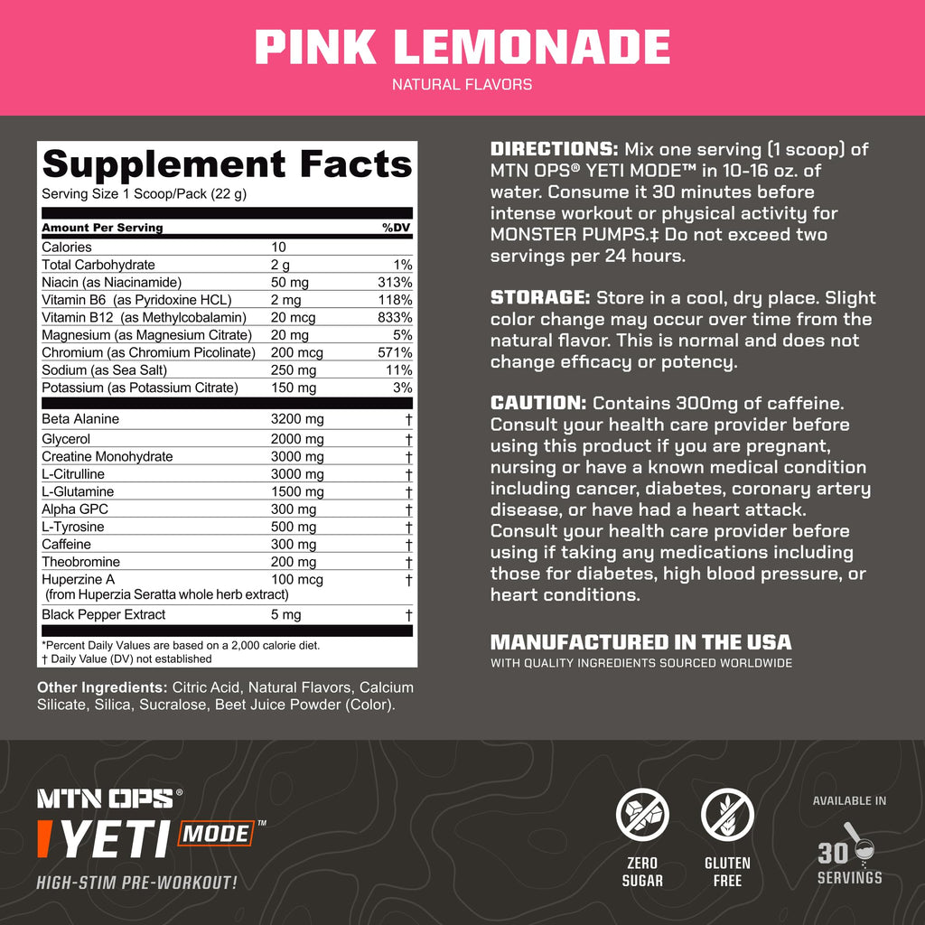 MTN OPS Yeti Mode Pre-Workout Powder - Explosive High-Stimulant