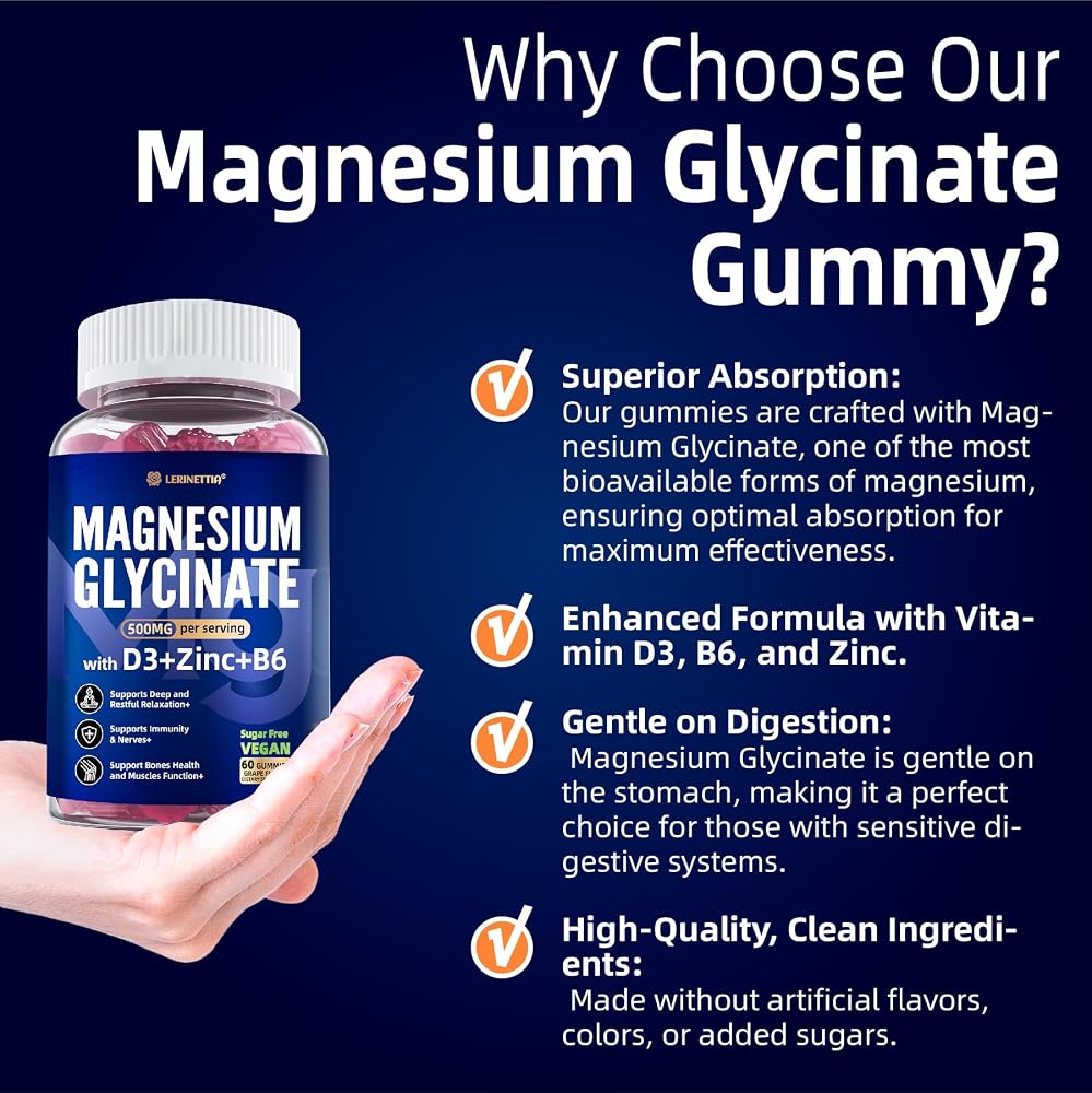 Lerinettia Magnesium Glycinate Gummies 500mg for Sleep - 120 Gummies - image 7