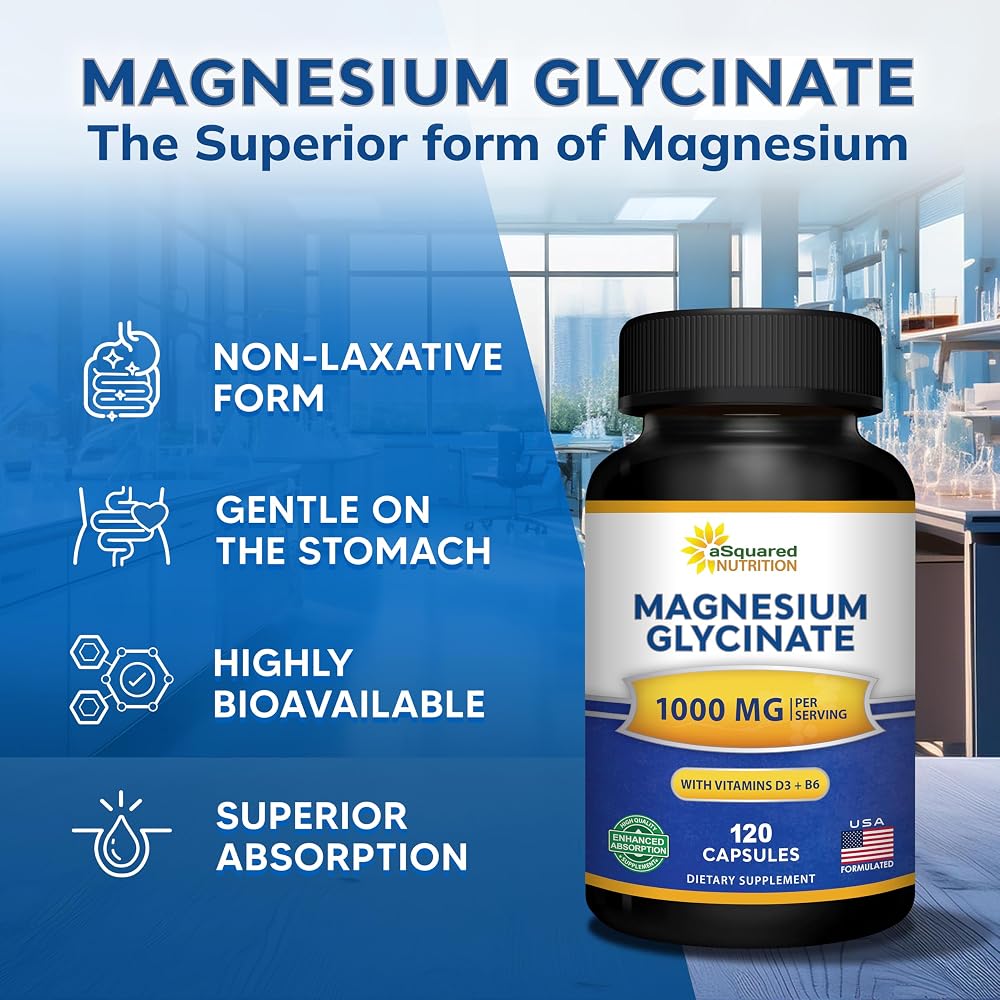 aSquared Nutrition Magnesium Glycinate 1000mg with D3 & B6 - 120 Capsules - image 6