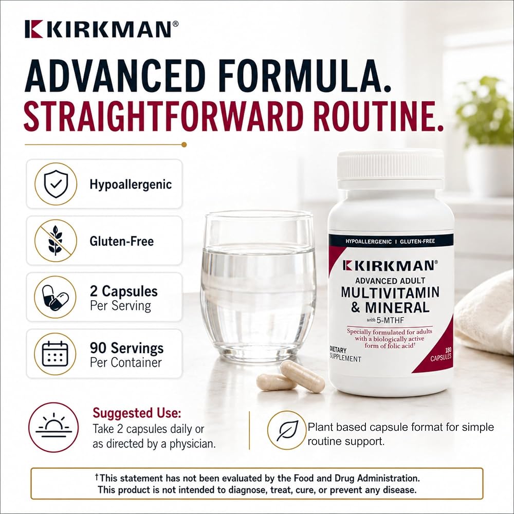 Kirkman Advanced Adult Multivitamin & Mineral with 5-MTHF - 180 Capsules - image 7