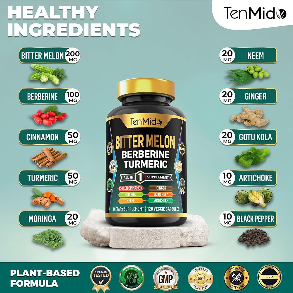 Tenmido Bitter Melon 10-in-1 Formula Capsules - 120 Count - image 3