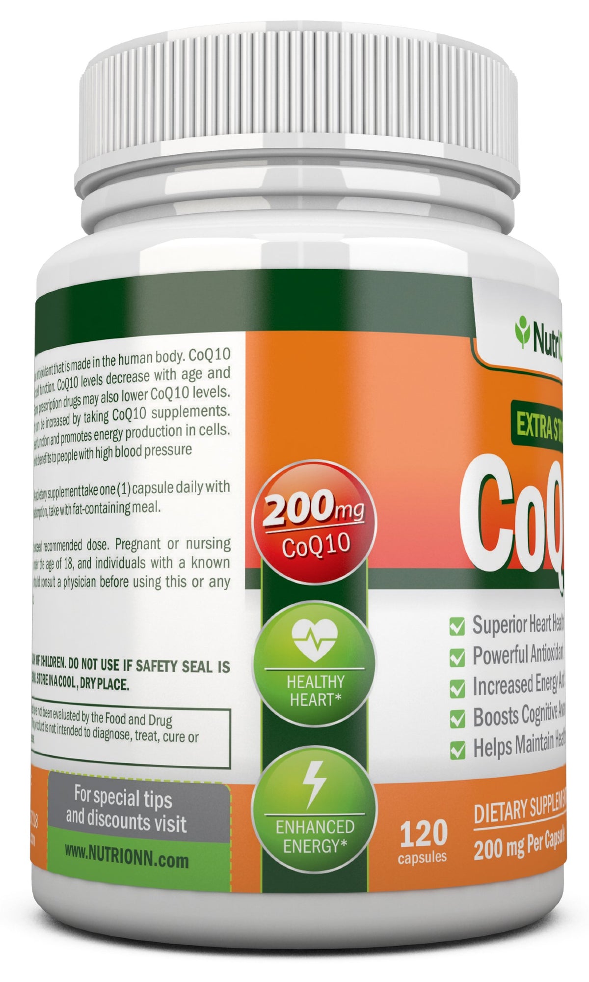 NutriONN CoQ10 200mg Extra Strength - 120 Capsules - image 4