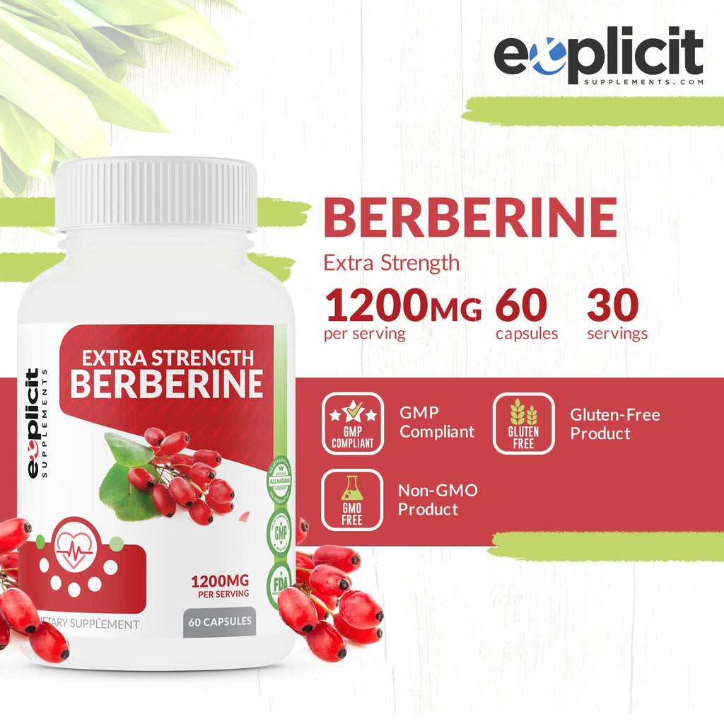 eXplicit Supplements Natural Berberine HCl 1200mg - 60 Capsules - image 2