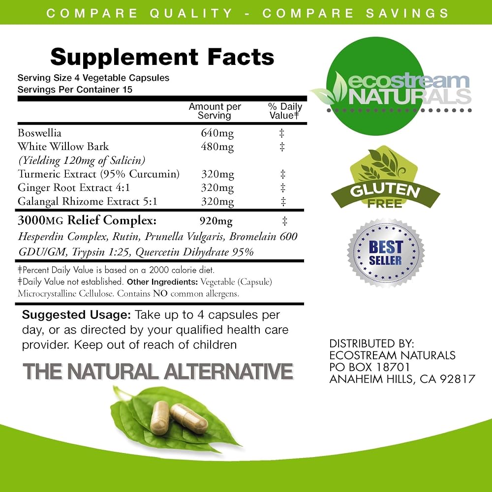 ecostream Naturals InflamEase with Turmeric & Boswellia - 180 Capsules - image 3