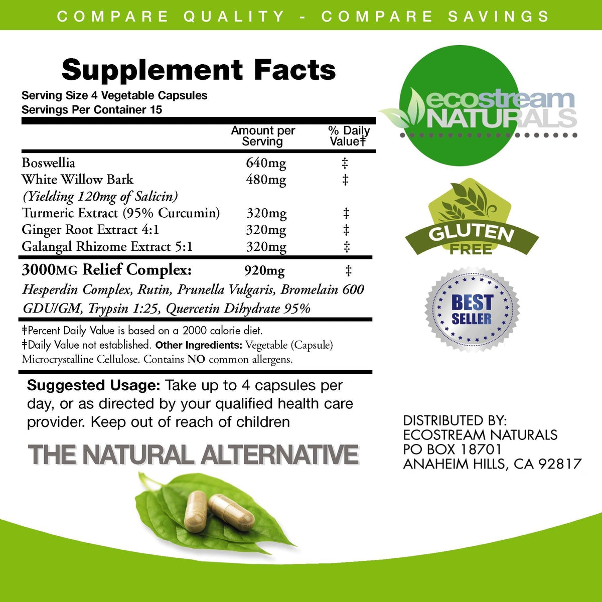 ecostream Naturals InflamEase with Turmeric & Boswellia - 180 Capsules - image 3
