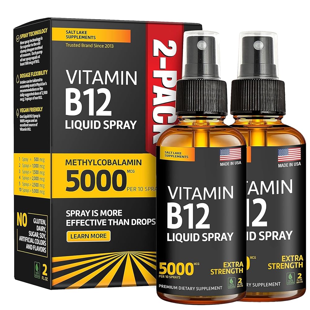 Salt Lake Supplements Liquid B12 Spray 5000 mcg Methylcobalamin - 2 Pack