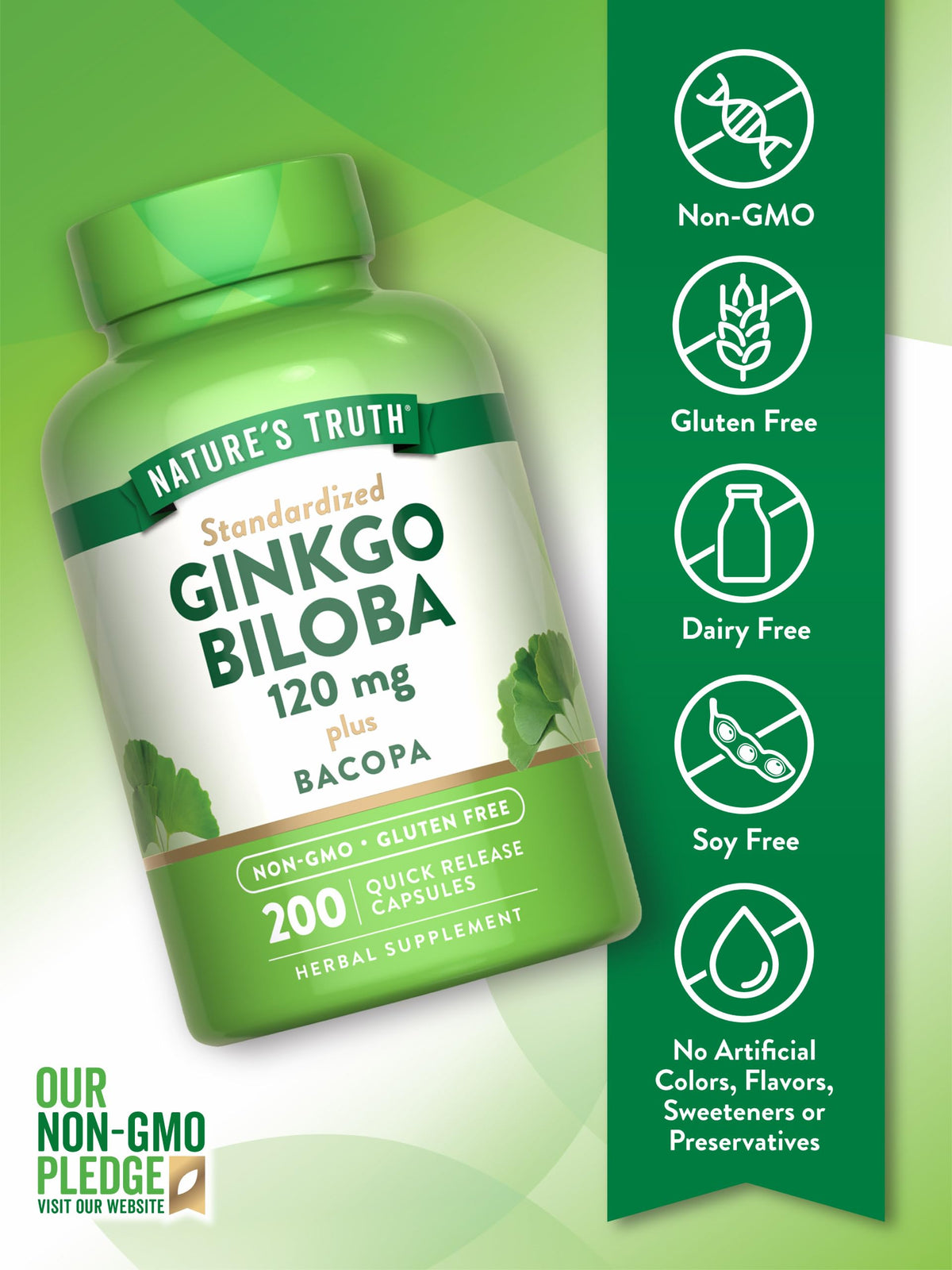 Nature's Truth Ginkgo Biloba 120mg Plus Bacopa - 200 Capsules - image 3
