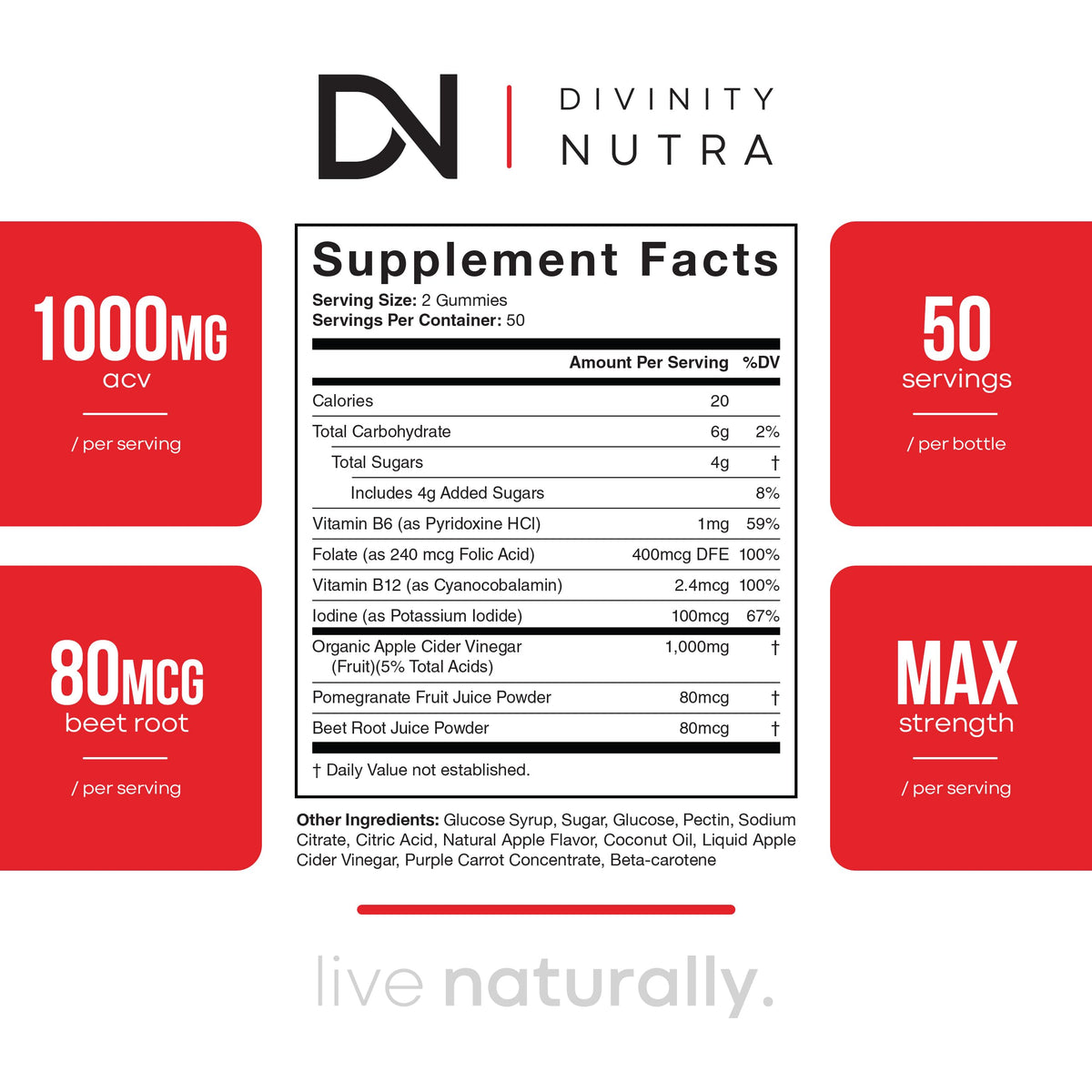 Divinity Nutra Apple Cider Vinegar Gummies with Mother - 100 Count - image 4