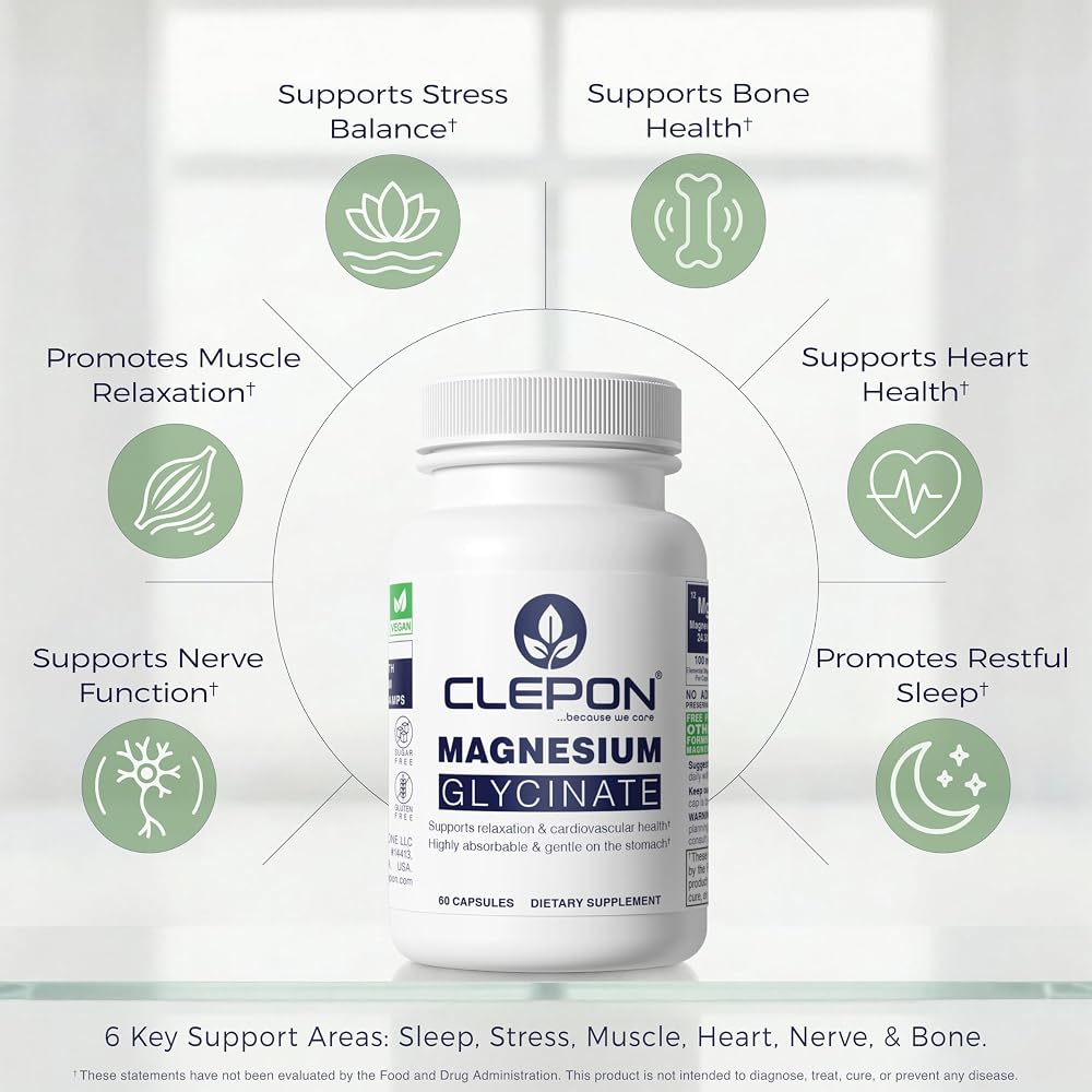 CLEPON Magnesium Glycinate 100mg for Sleep & Relaxation - 60 Capsules - image 2