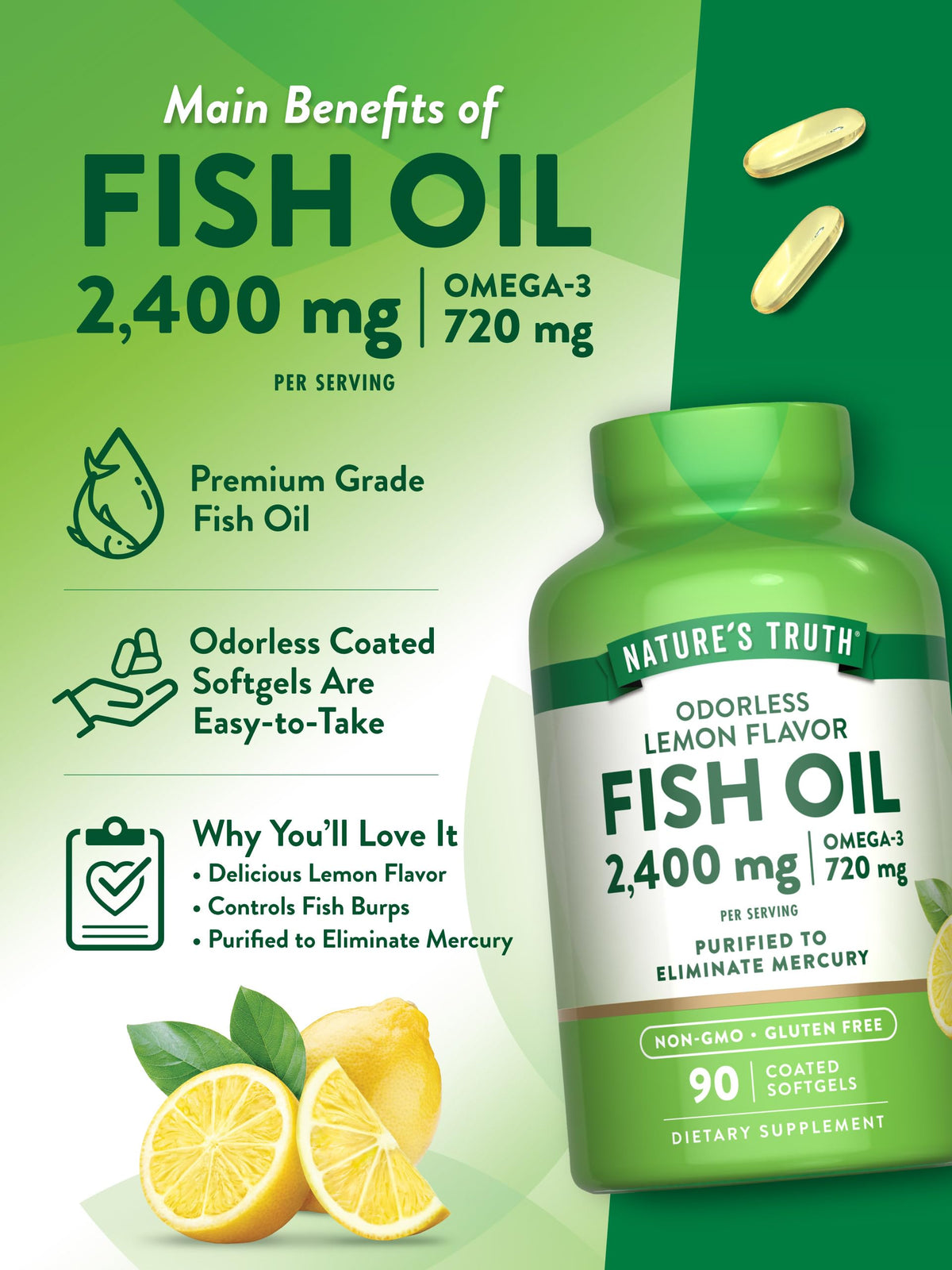 Nature's Truth Fish Oil Omega 3 Supplement 2400mg - 90 Softgels - image 5
