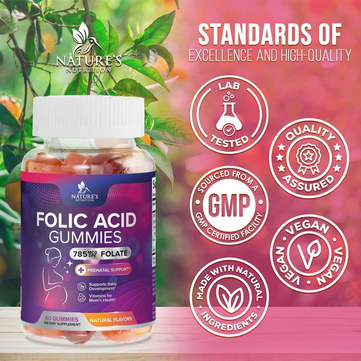 Nature's Nutrition Folic Acid Gummies - Essential Prenatal Vitamins