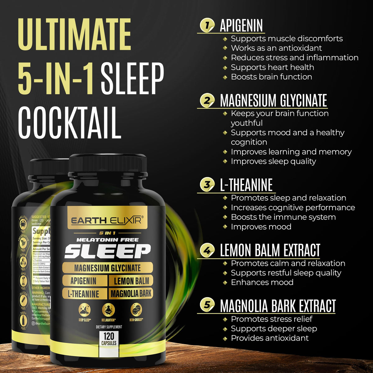 Earth Elixir 5-in-1 Melatonin Free Sleep Aid - 120 Capsules - image 4