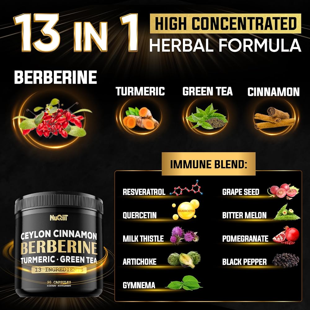 NUQIIT Berberine Supplement with Turmeric & Green Tea - 90 Capsules - image 3