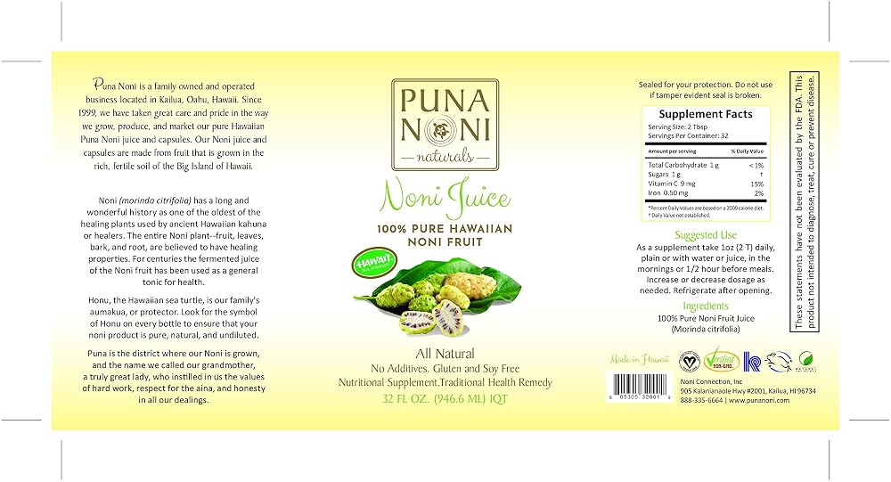 Puna Noni Naturals - 100% Pure Hawaiian Noni Juice 32oz - Glass Bottle - image 5