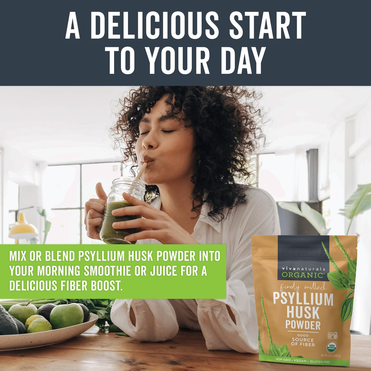 Viva Naturals Organic Psyllium Husk Powder - 24 oz - image 2