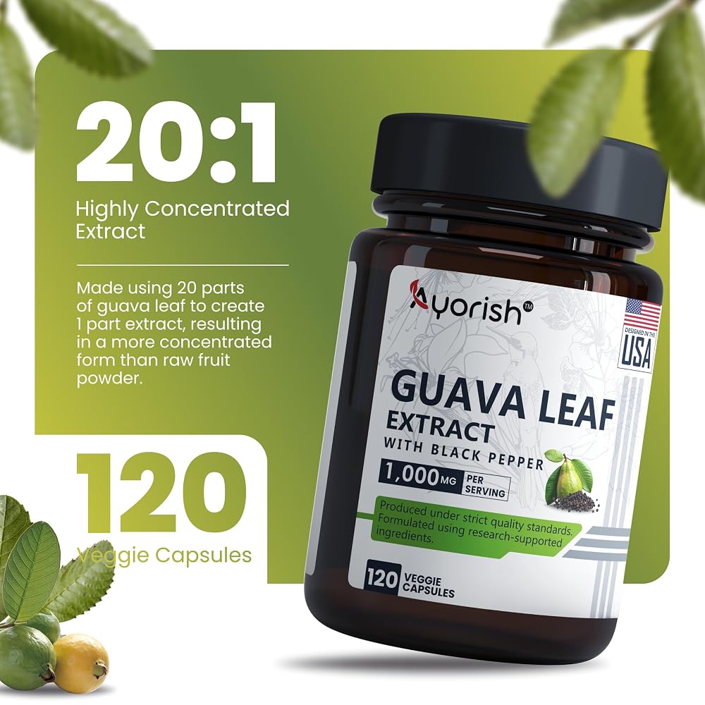 Ayorish Guava Leaf Extract 1000mg Capsules - 120 Count - image 3