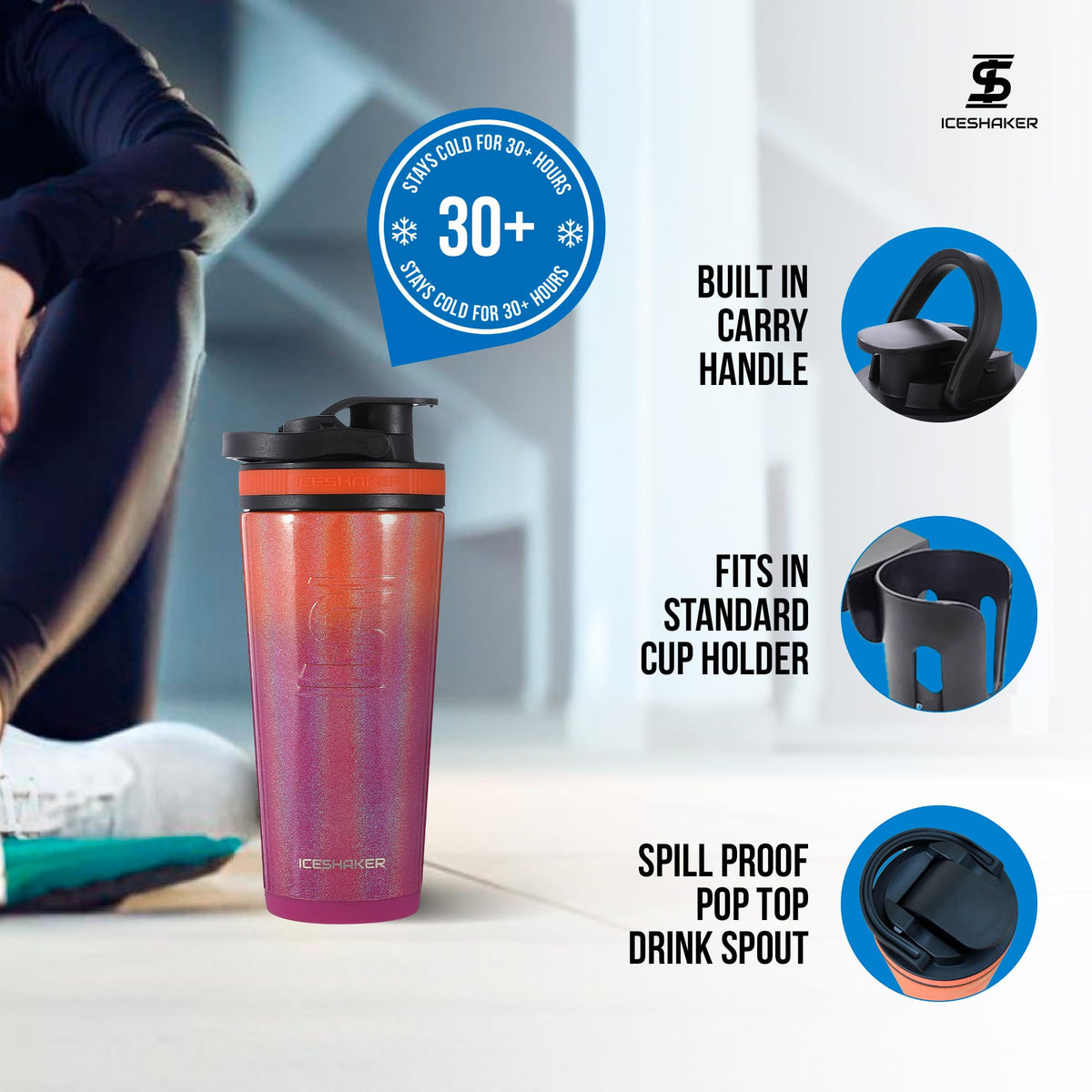 Ice Shaker Insulated Stainless Steel Shaker Bottle - 26oz - image 3