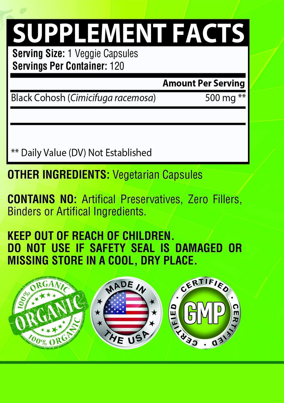 NutreeVit 100% Organic Black Cohosh - 120 Capsules - image 3