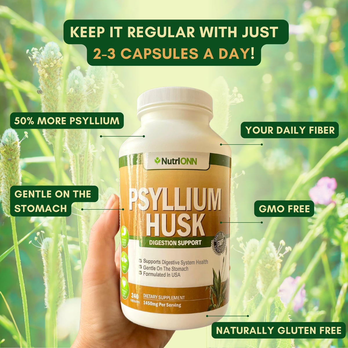 NutriONN Psyllium Husk Capsules 1450mg - 240 Capsules - image 4