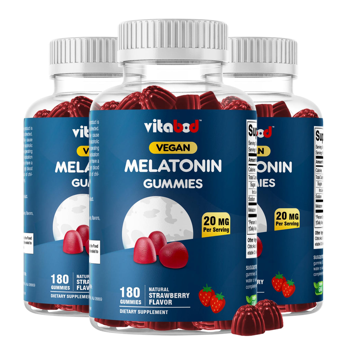 Vitabod Melatonin 20mg Gummies - 180 Count - Drug Free - Natural