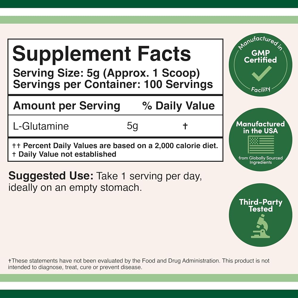 Double Wood Supplements L-Glutamine Powder 5g - 100 Servings - image 2