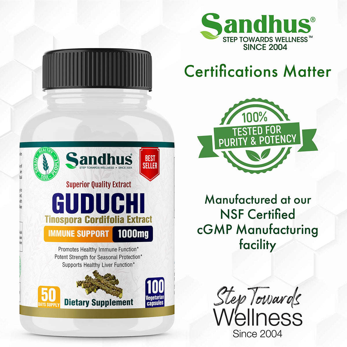 Sandhu's Guduchi Giloy 1000mg Immune Support - 100 Vegetarian Capsules - image 5