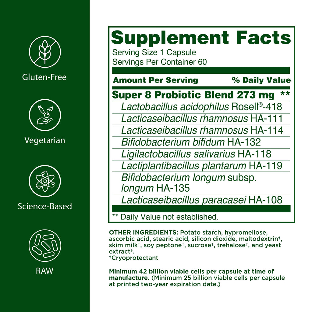 Flora Super 8 Hi-Potency Probiotic 42 Billion CFU - 60 Vegetarian Capsules - image 2