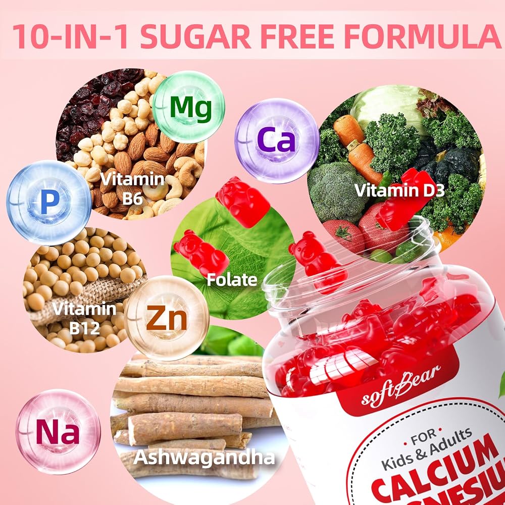 softbear Sugar Free Calcium Magnesium Zinc Gummies for Womem Men