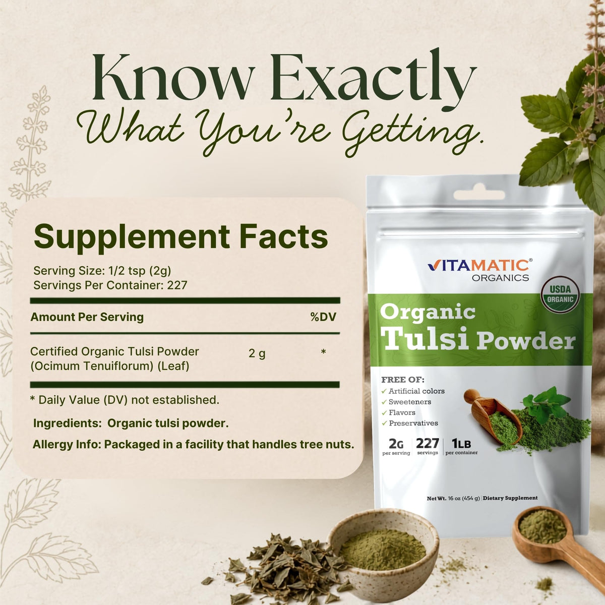 Vitamatic Certified USDA Organic Tulsi Powder - 16 Ounces - image 2