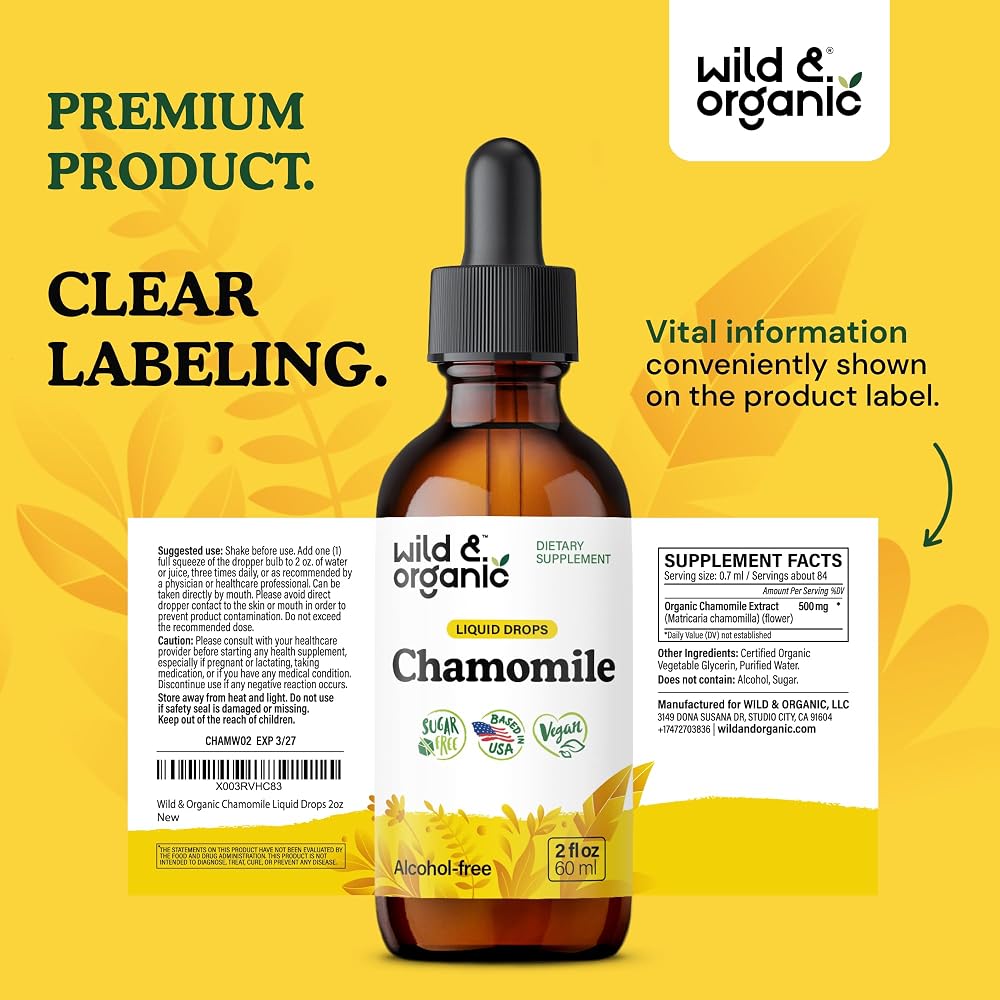 Wild & Organic Chamomile Flower Supplement - Organic Chamomile Liquid