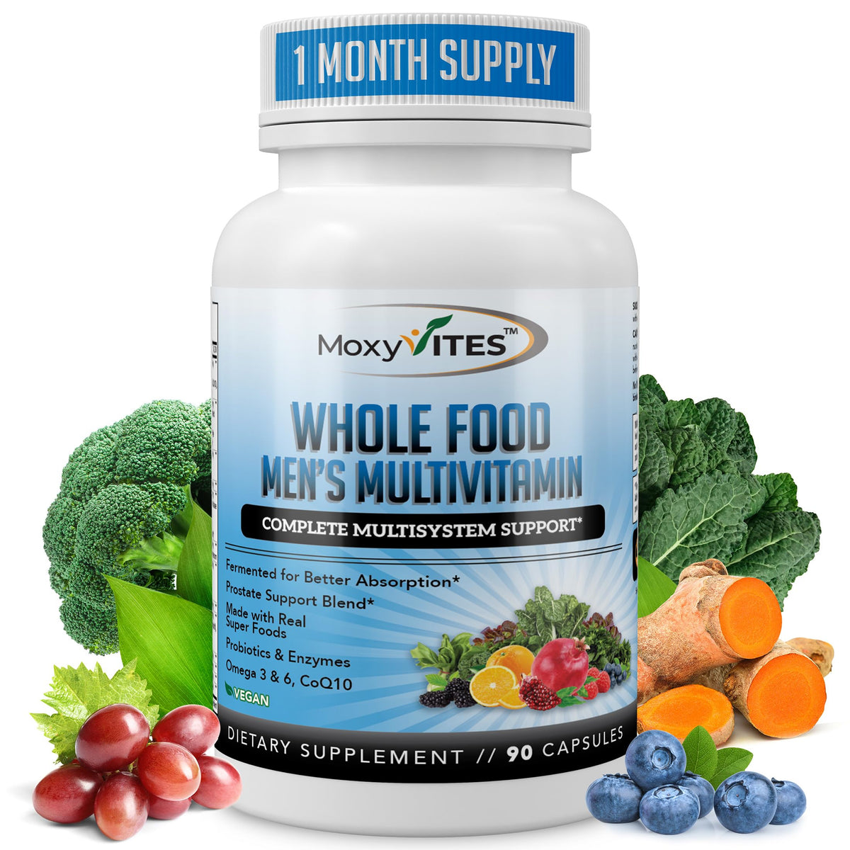 MoxyVites Methylated Mens Multivitamin with 44 Whole Foods - 90 Capsules