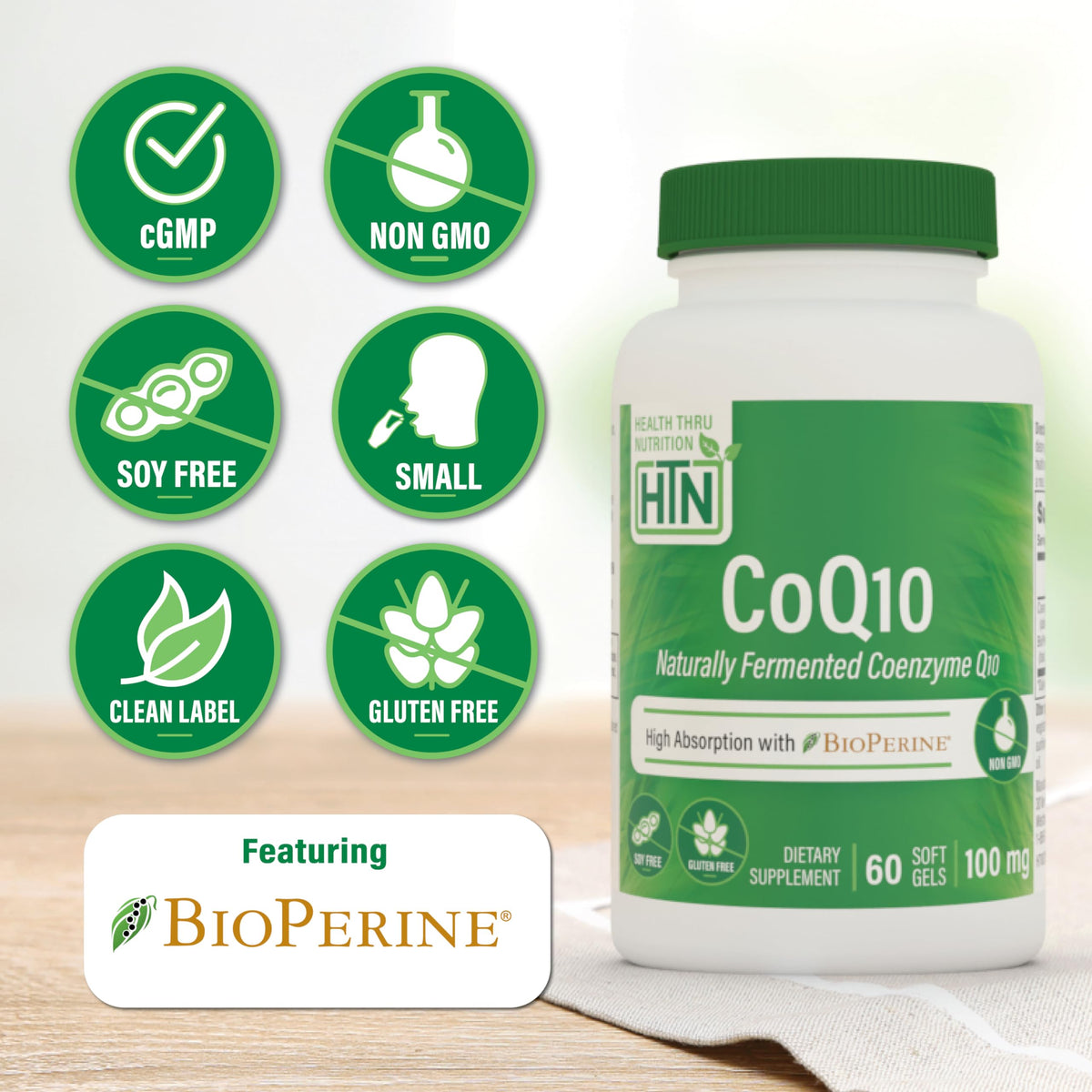Health Thru Nutrition CoQ-10 100mg with BioPerine - 60 Softgels - image 3