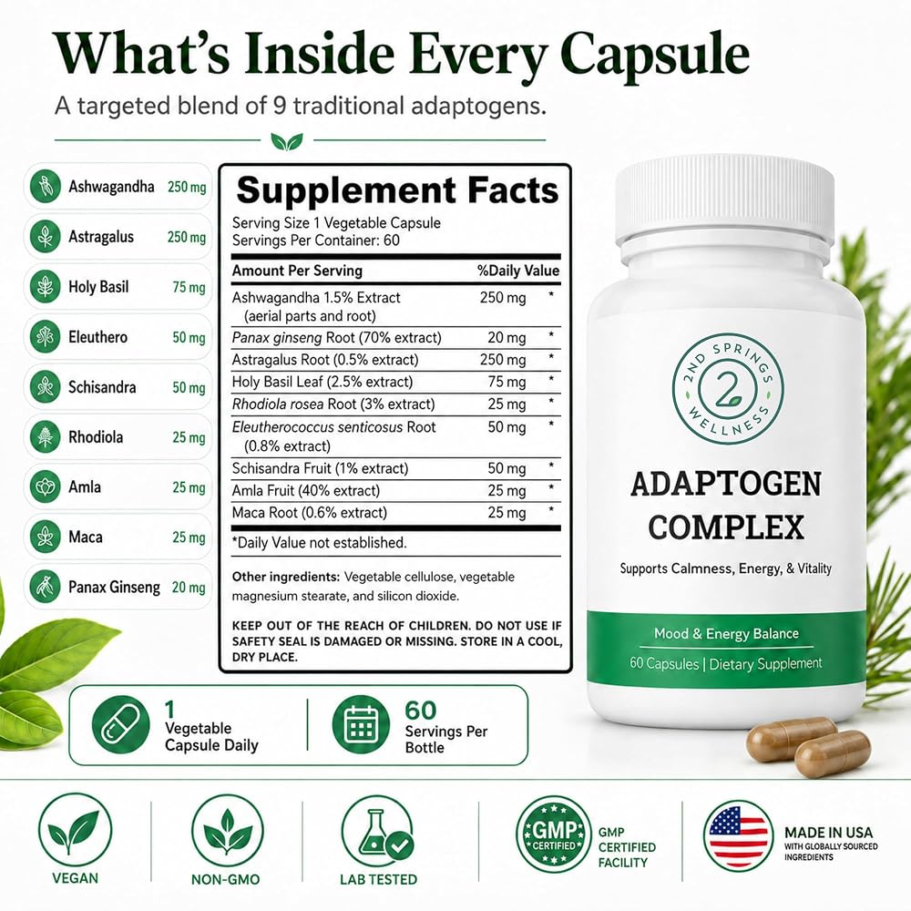 2nd Springs Adaptogen Complex Supplement with Ashwagandha - 60 Capsules - image 4