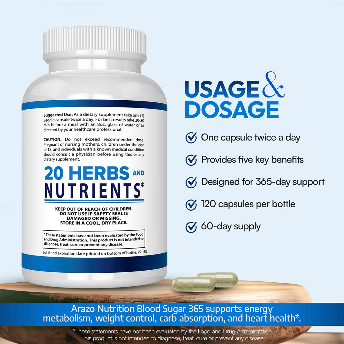 Arazo Nutrition Blood Sugar 365 Supplement for Energy - 120 Capsules - image 4