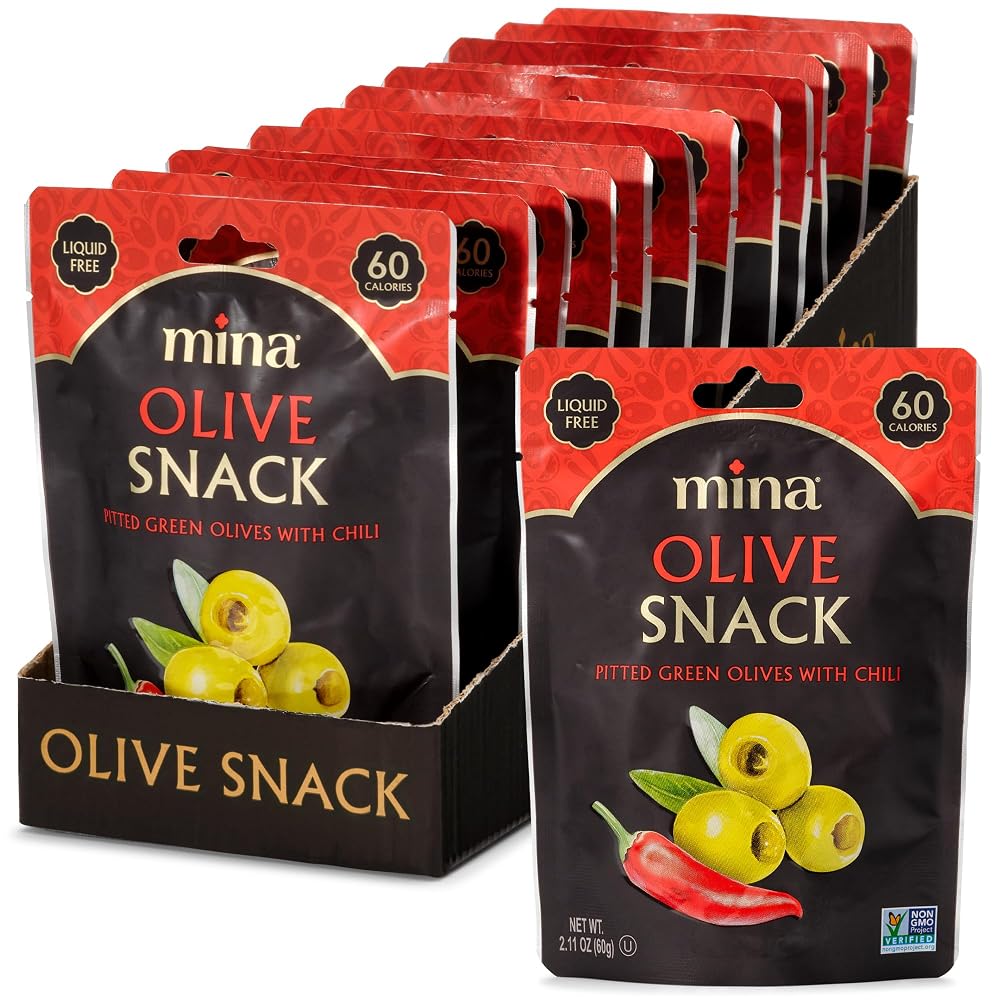 Mina Pitted Green Olives with Chili Snack Packs - 12 Pack