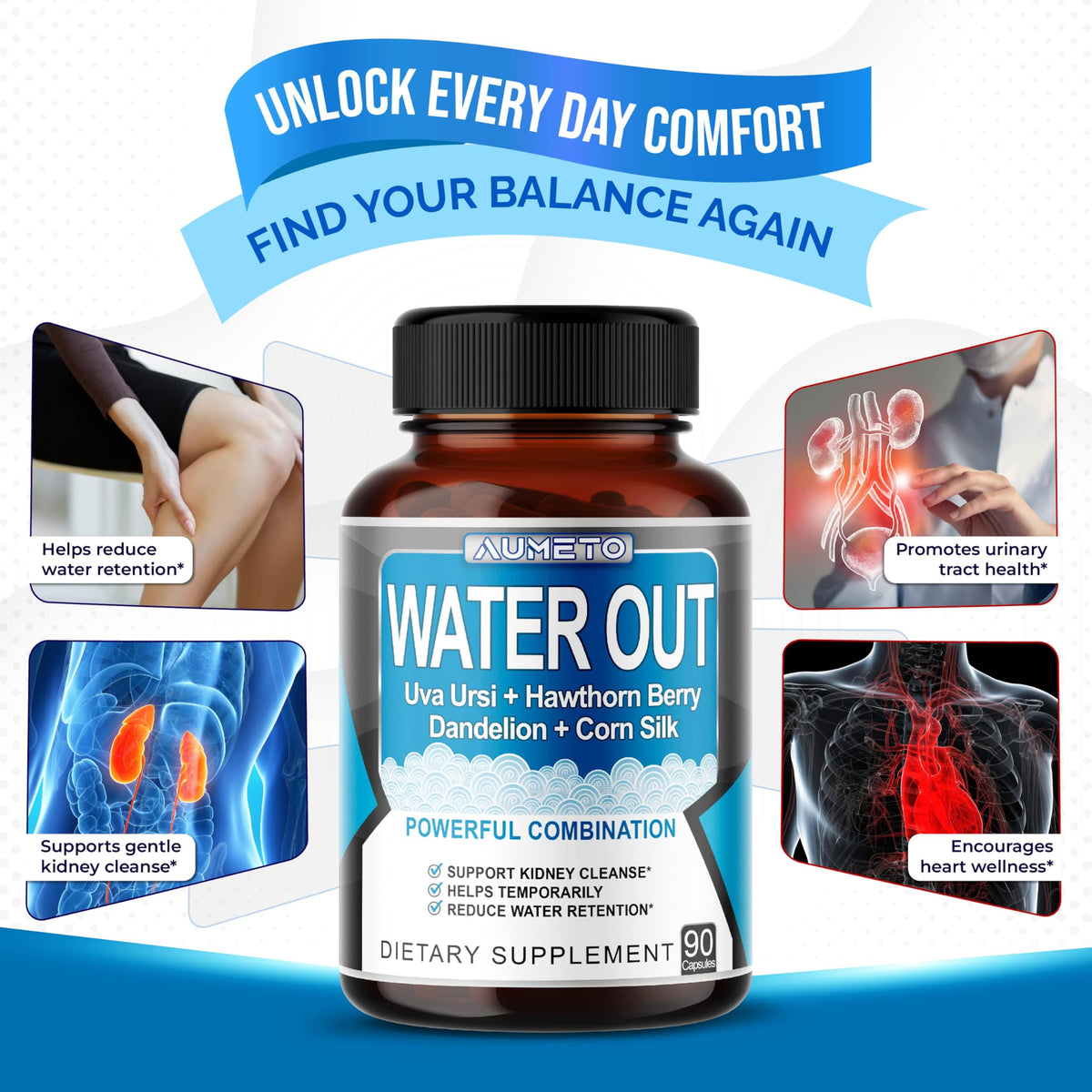 Aumeto Daily Water Balance 9-in-1 with Dandelion & Uva Ursi - 90 Capsules - image 4