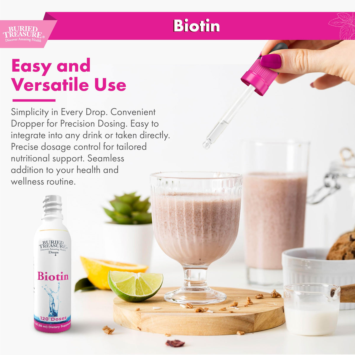 Buried Treasure Biotin Drops for Hair, Skin & Nails - 120 Servings - image 5