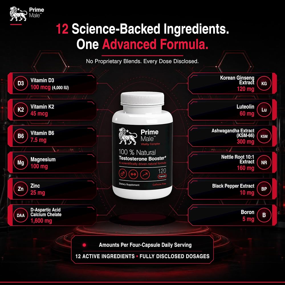 PRIME MALE Vitality Testosterone Booster for Men - 120 Capsules - image 5