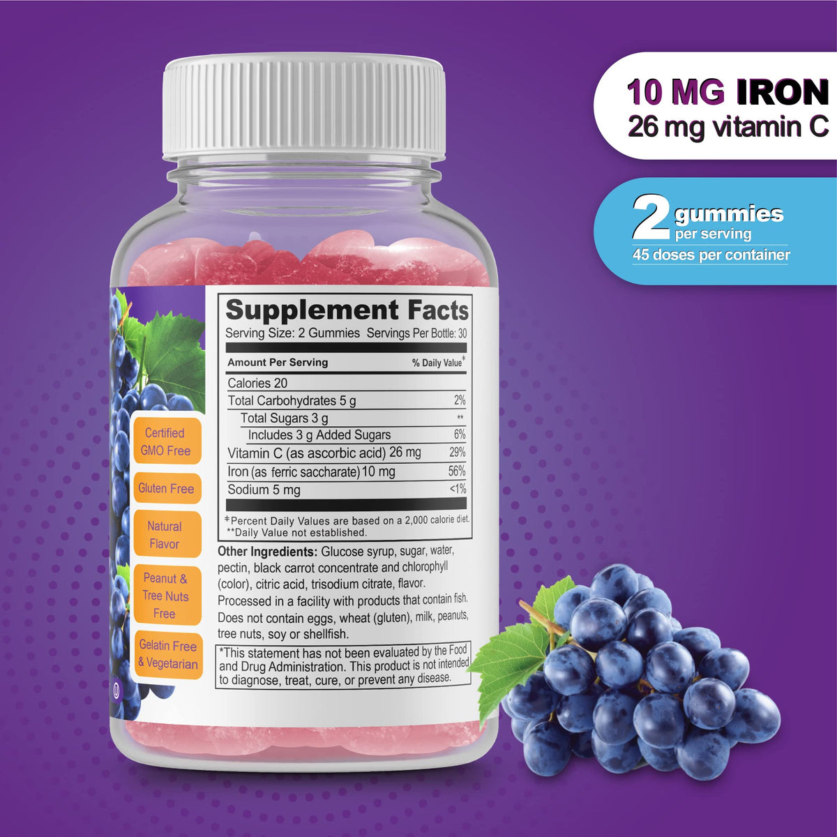 Doctors Finest Iron 10mg Vitamin C Gummies - 60 Gummies - image 2