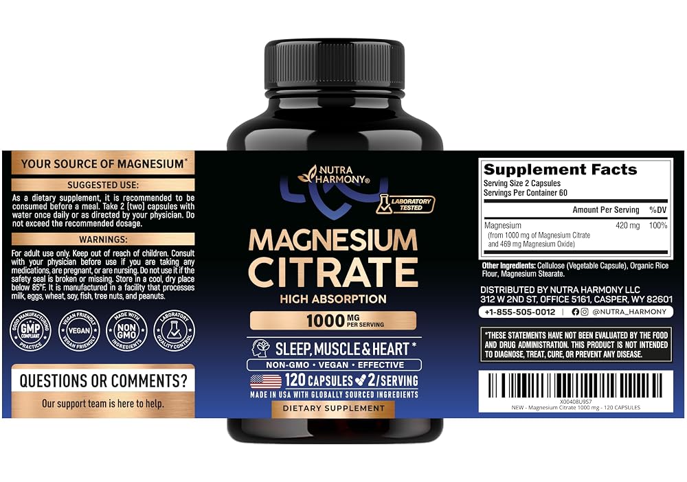 NUTRAHARMONY Magnesium Citrate Capsules 1000mg