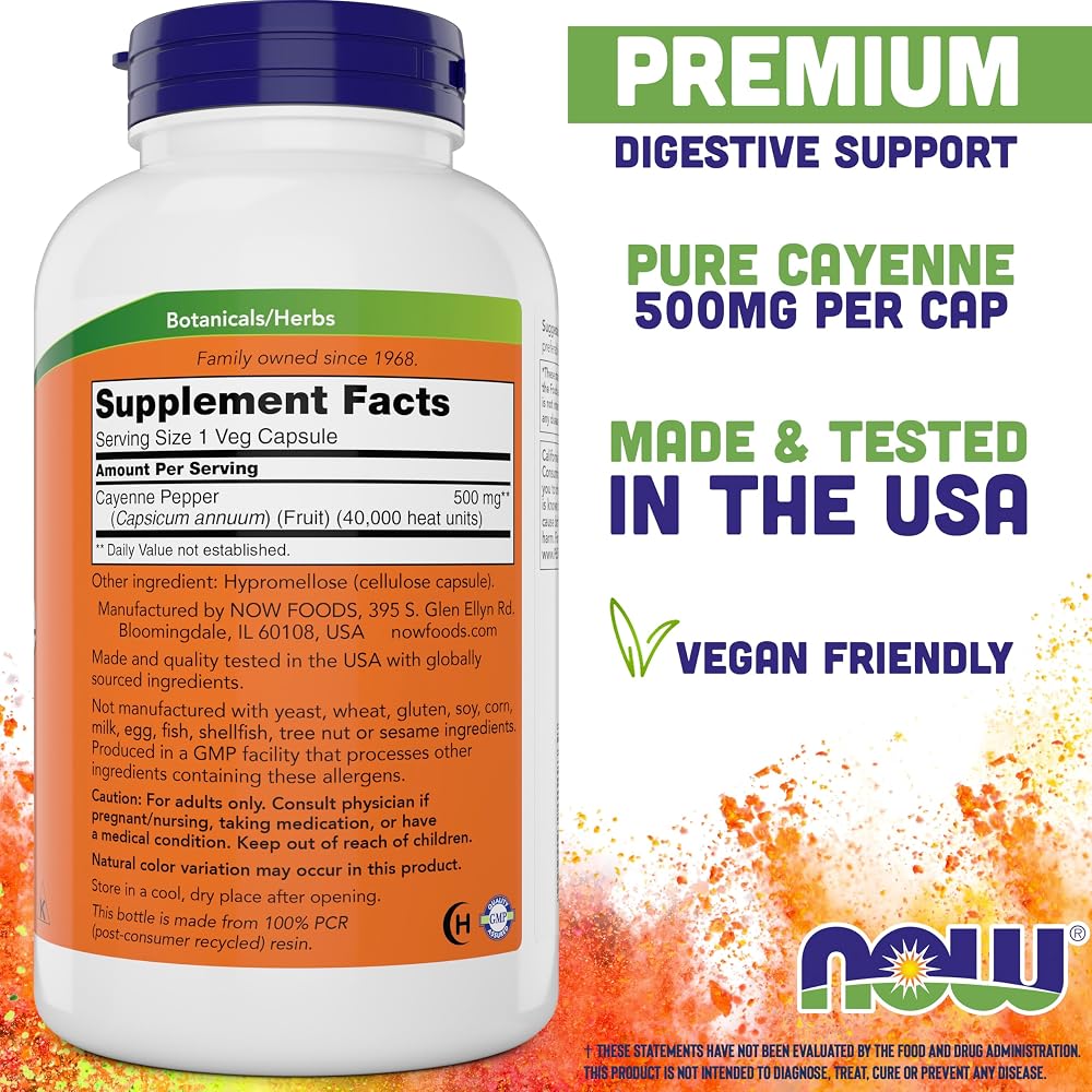 Now Supplements, Cayenne (Capsicum annuum) 500 mg, Herbal Support